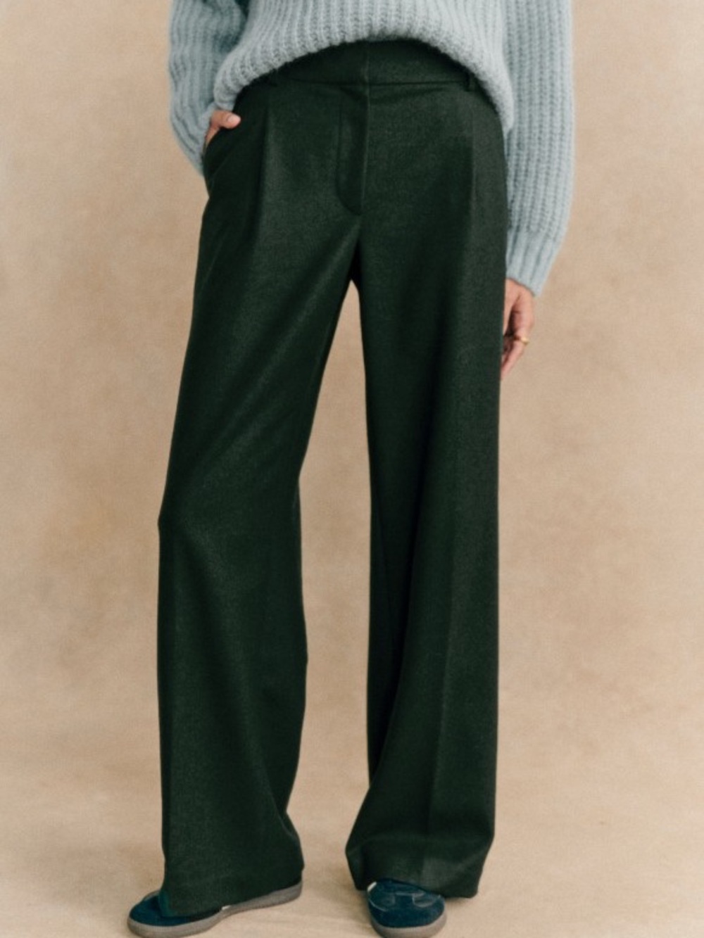Sézane Forest Green Wide-Leg Trousers